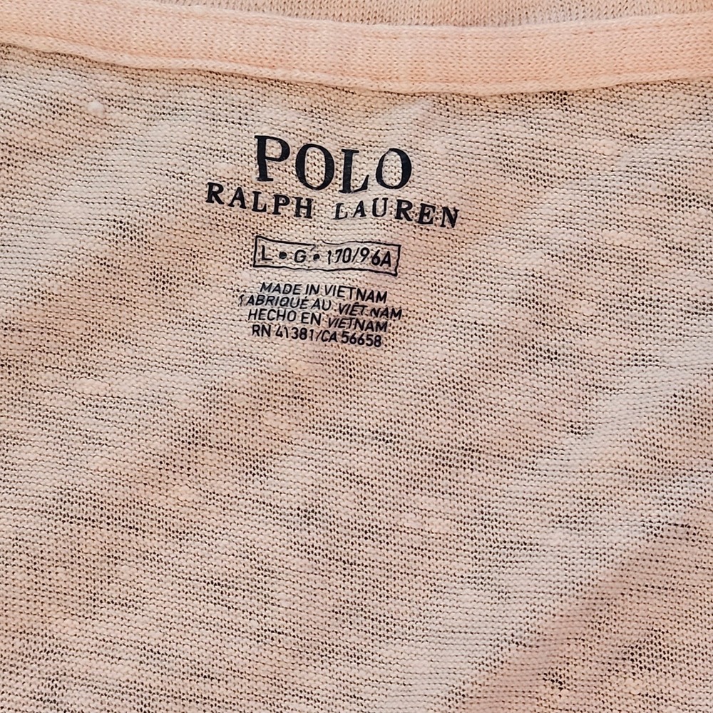 Polo Ralph Lauren Pink 100% Linen V-Neck T-Shirt Womens Large Slub Knit Tee - Picture 2 of 7